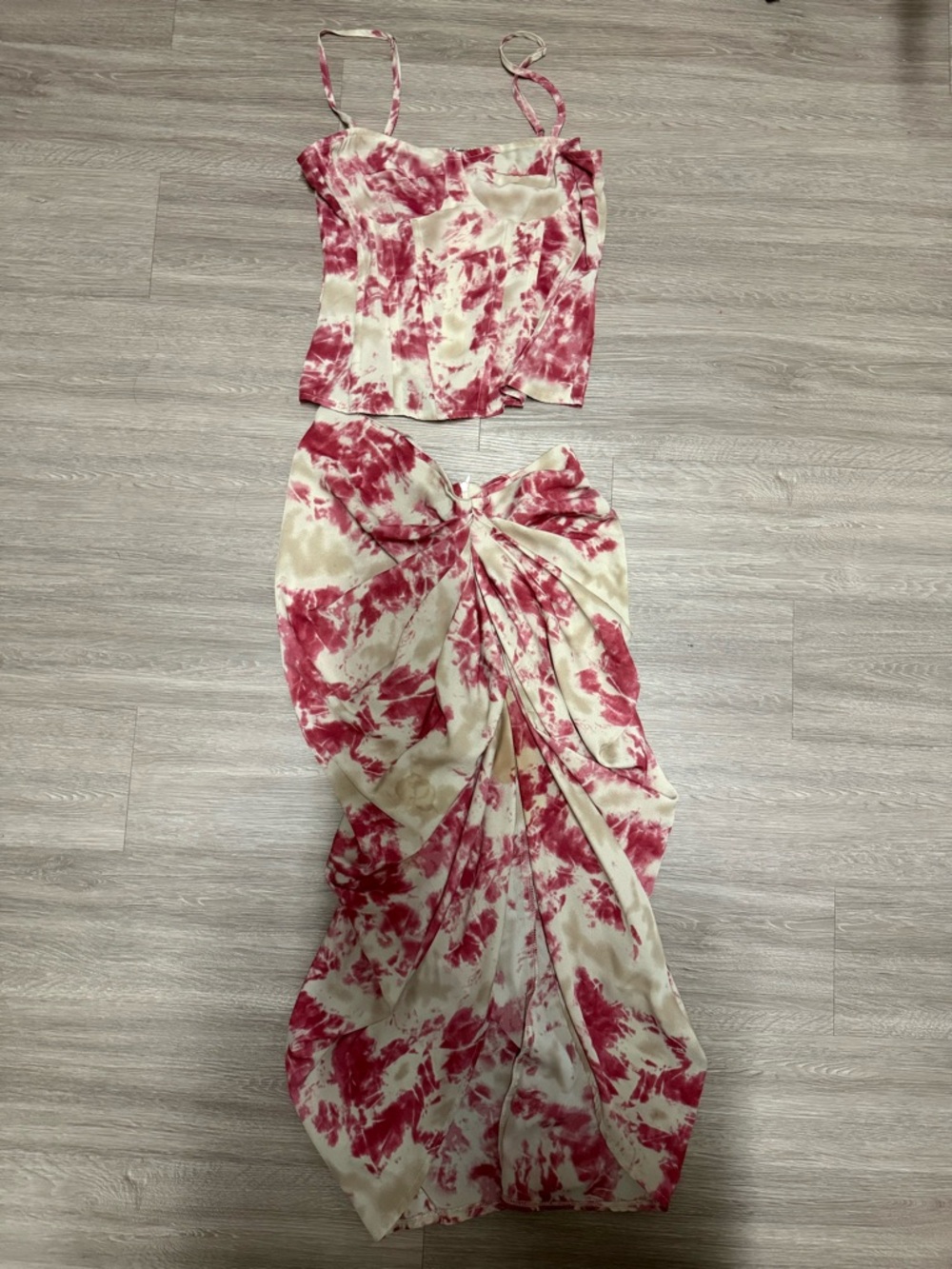 PrettyLittleThing Pink & Cream Tie-Dye Maxi Skirt Set